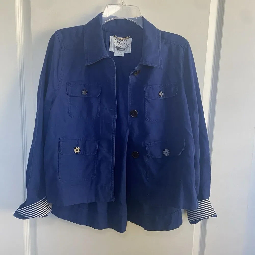 Kate Spade Broome Street Linen Blend Jacket Blue Size Medium